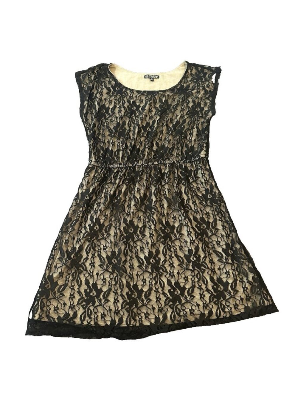 BeBop Black Floral Lace Fit & Flare Cocktail Party Dress M Nude Lined Whimsigoth